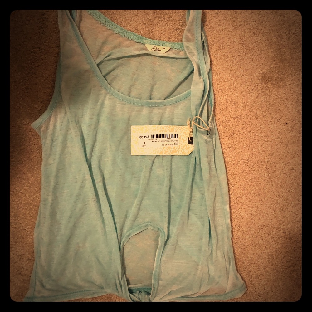BNWT tie front light Tiffany blue woman tank ~  S